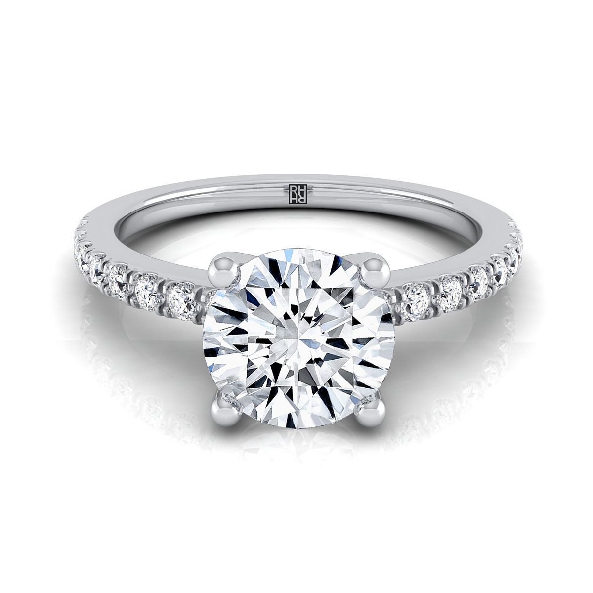 Round Brilliant, Classic Linear French Pavé, in Platinum | RockHer