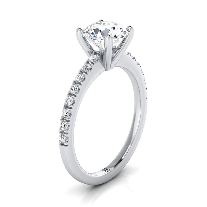 Round Brilliant, Classic Linear French Pavé, in 18K White Gold – side profile | RockHer