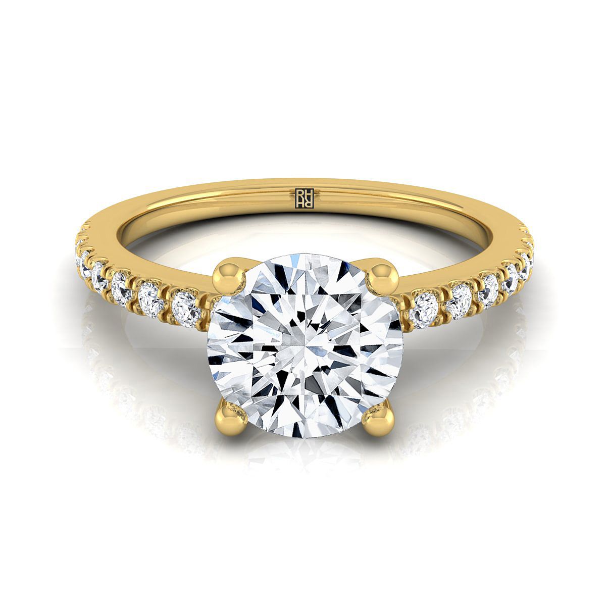 Round Brilliant, Classic Linear French Pavé, in 18K Yellow Gold | RockHer