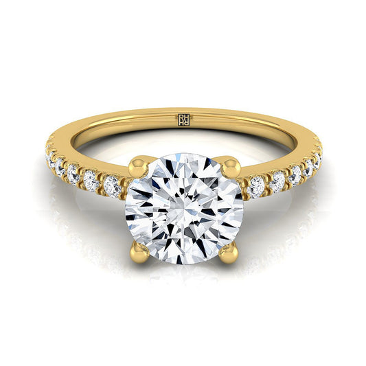 Round Brilliant, Classic Linear French Pavé, in 18K Yellow Gold | RockHer