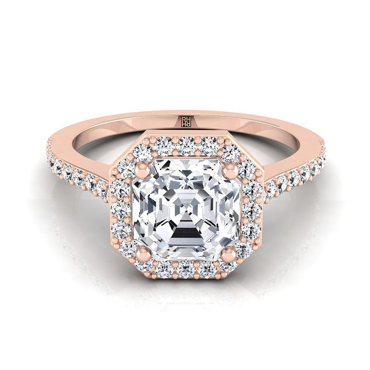 ตัวเรือนแหวนหมั้นเพชร Taylor ทรงแอชเชอร์ ฝังปาเว่ ทองคำชมพู 14K จาก RockHer