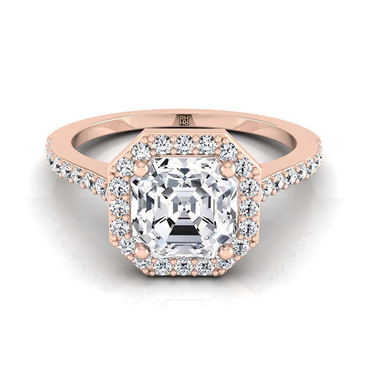 Classic French Pavé Halo Asscher, in 14K Rose Gold, pave setting | RockHer