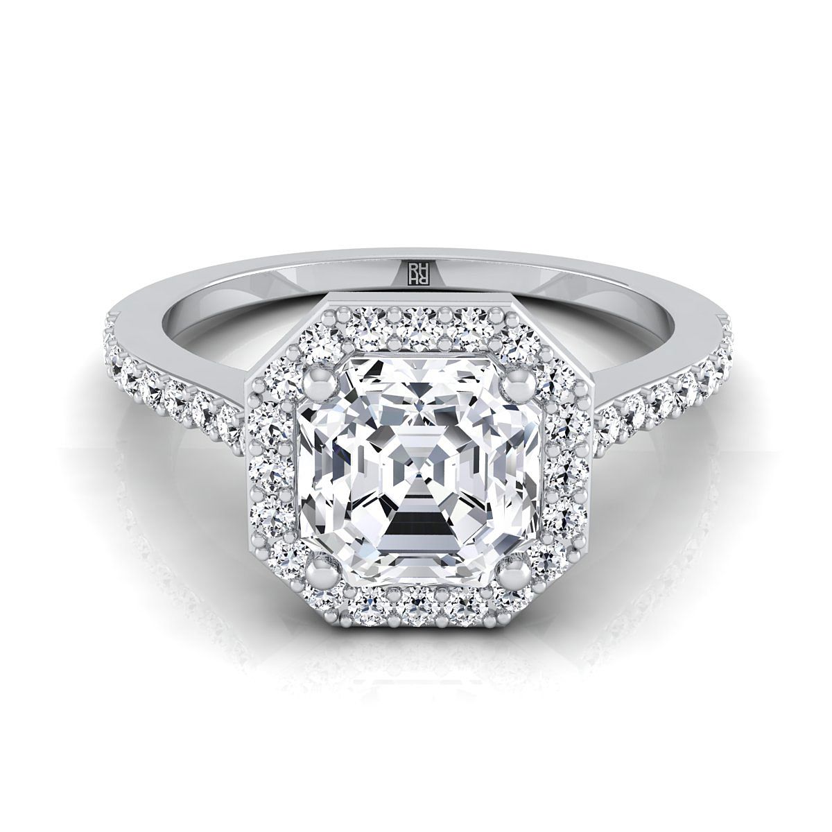 Classic French Pavé Halo Asscher, in Platinum, pave setting | RockHer