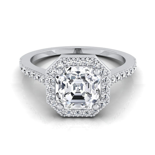Classic French Pavé Halo Asscher, in 18K White Gold, pave setting | RockHer
