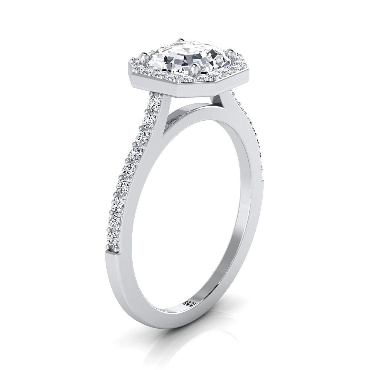 Classic French Pavé Halo Asscher, in Platinum, pave setting – side profile | RockHer