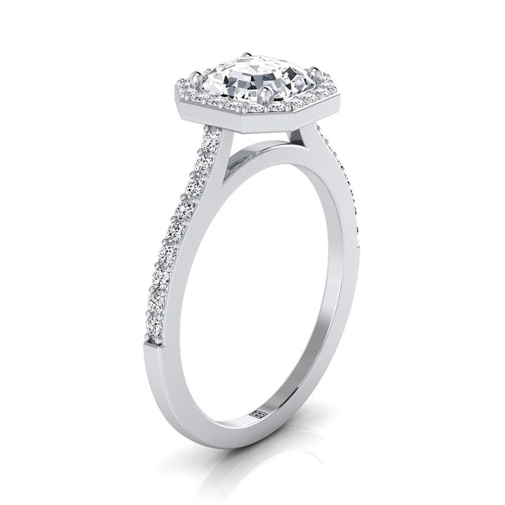 Classic French Pavé Halo Asscher, in Platinum, pave setting – side profile | RockHer