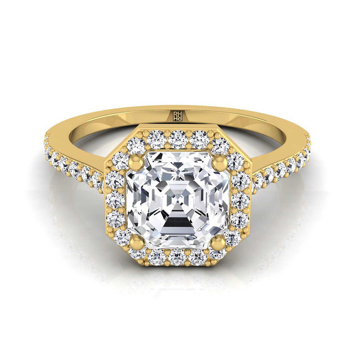 Classic French Pavé Halo Asscher, in 18K Yellow Gold, pave setting | RockHer