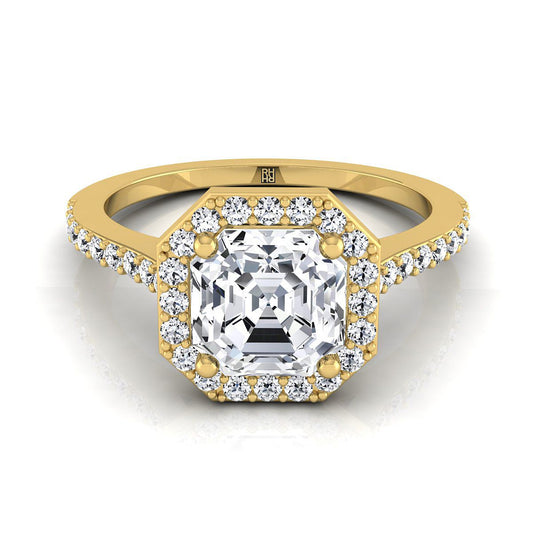 Classic French Pavé Halo Asscher, in 18K Yellow Gold, pave setting | RockHer