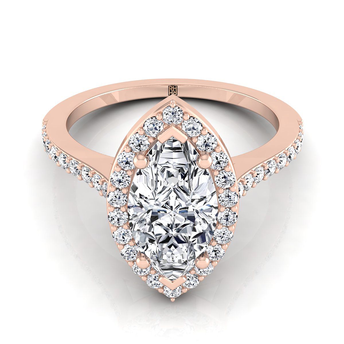 Classic French Pavé Halo Marquise, in 14K Rose Gold, pave setting | RockHer
