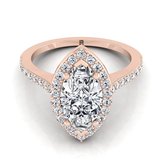 Classic French Pavé Halo Marquise, in 14K Rose Gold, pave setting | RockHer