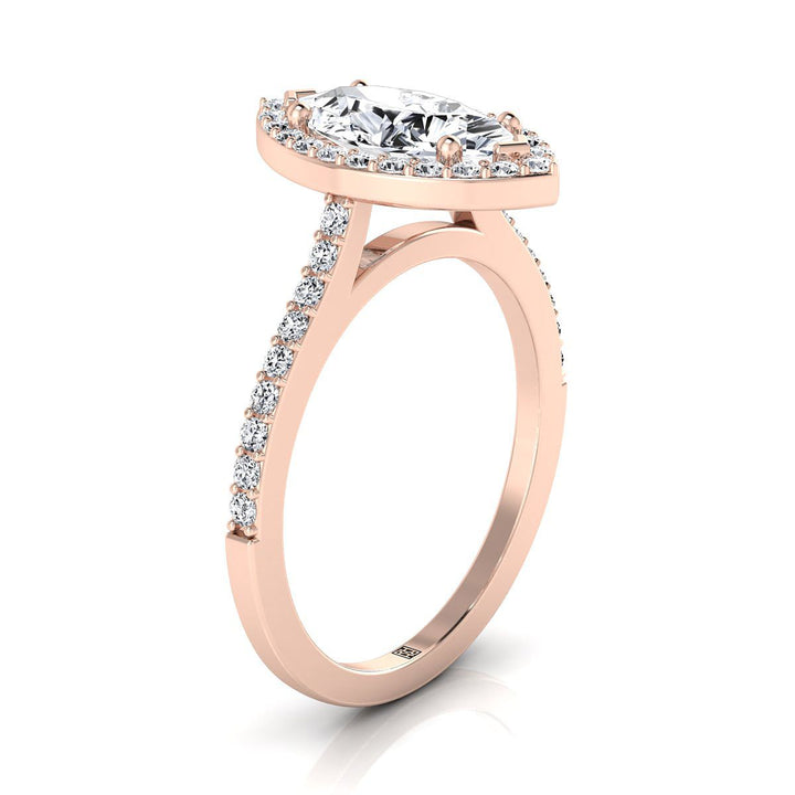 Classic French Pavé Halo Marquise, in 14K Rose Gold, pave setting – side profile | RockHer