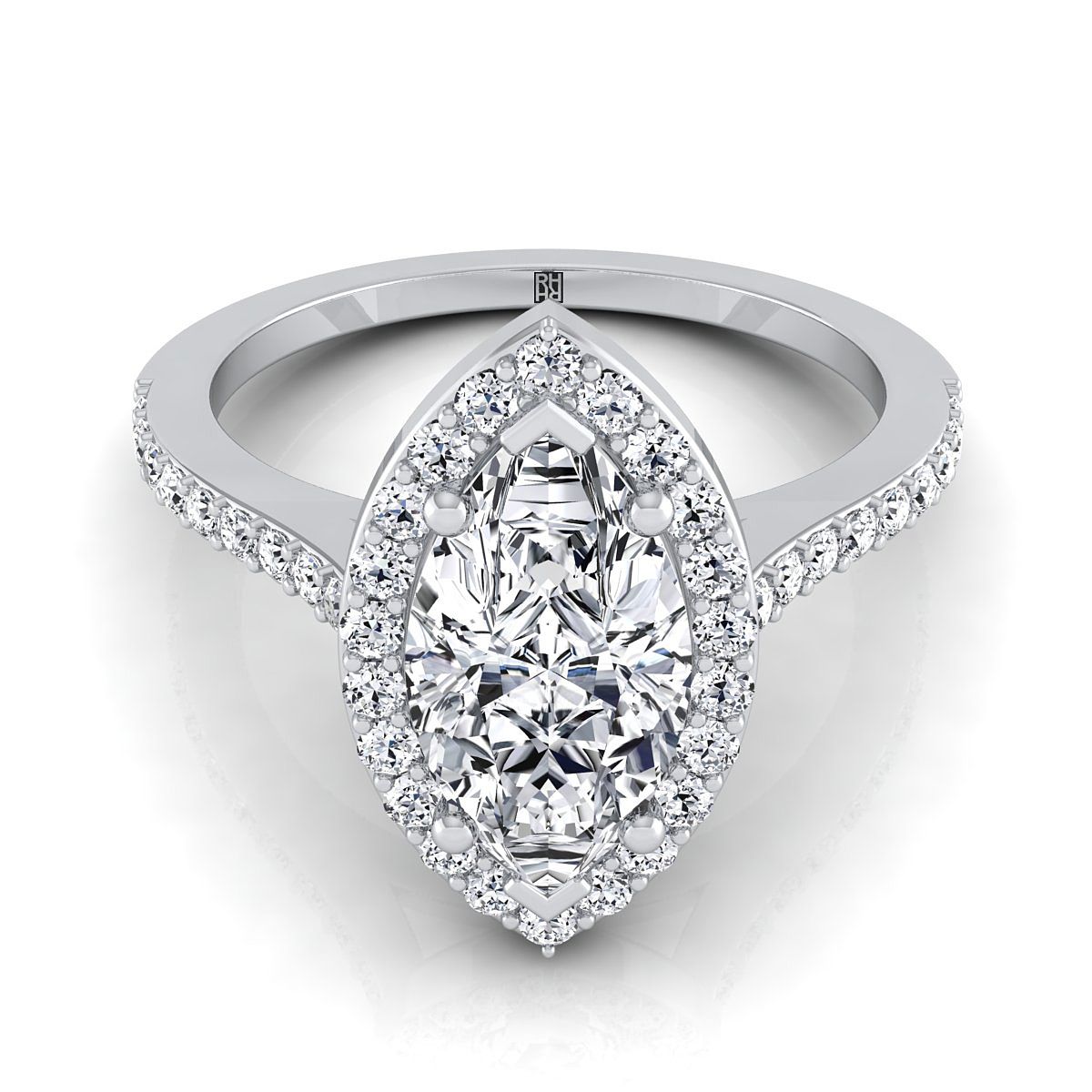 Classic French Pavé Halo Marquise, in Platinum, pave setting | RockHer
