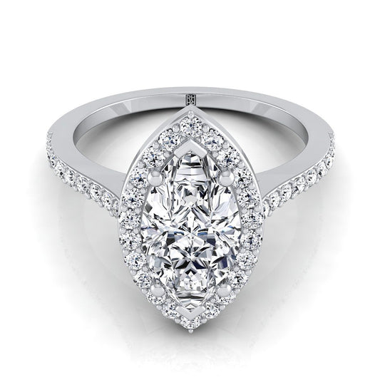 Classic French Pavé Halo Marquise, in 18K White Gold, pave setting | RockHer