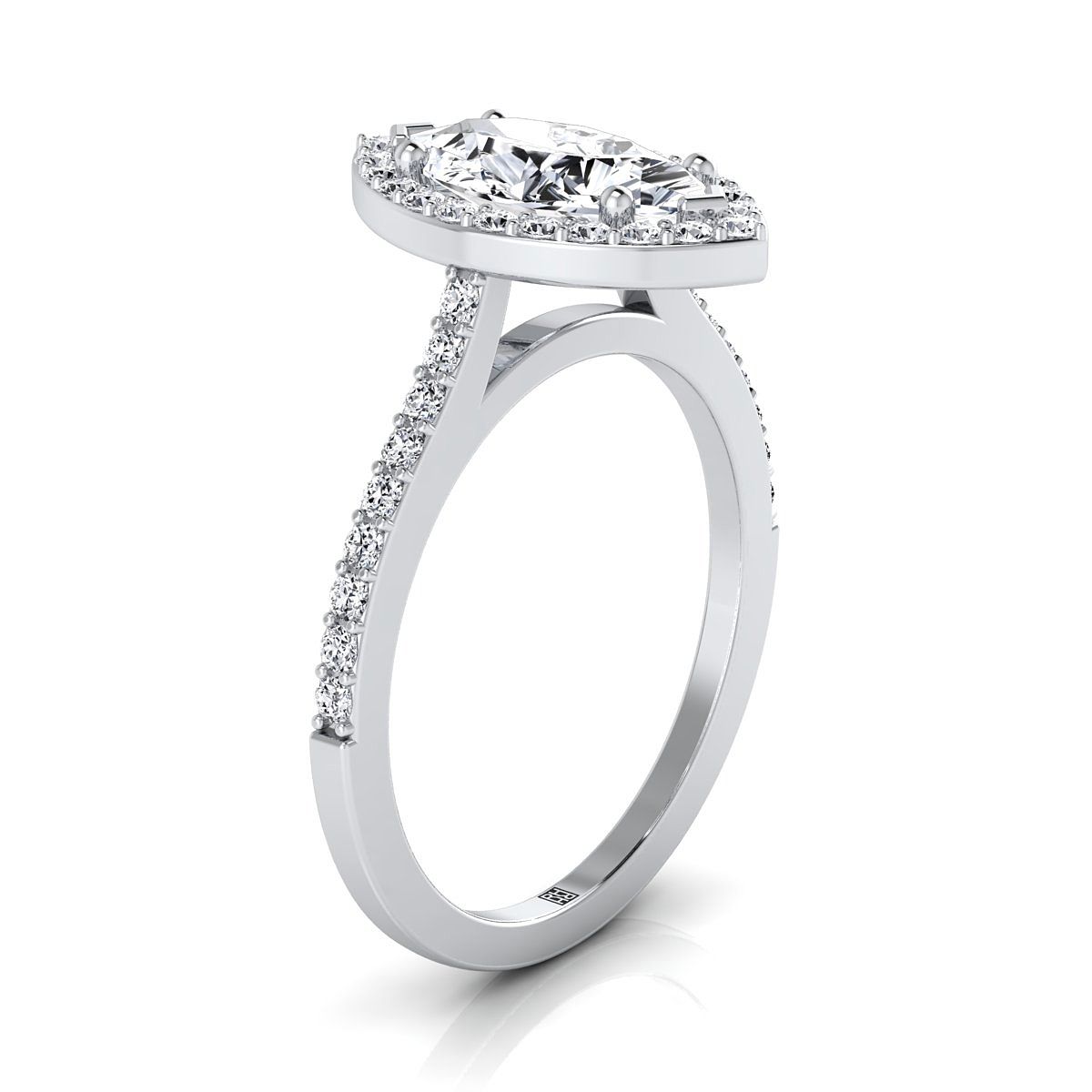 Classic French Pavé Halo Marquise, in 18K White Gold, pave setting – side profile | RockHer