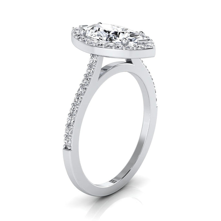 Classic French Pavé Halo Marquise, in 18K White Gold, pave setting – side profile | RockHer