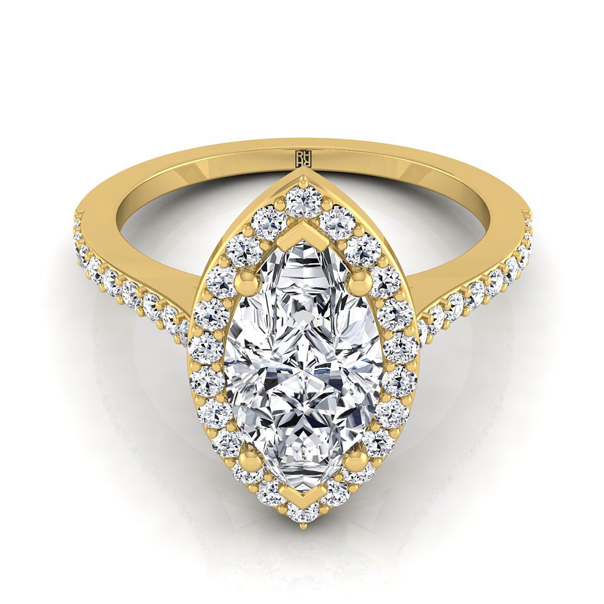 Classic French Pavé Halo Marquise, in 18K Yellow Gold, pave setting | RockHer