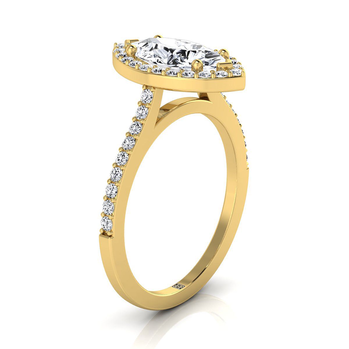 Classic French Pavé Halo Marquise, in 18K Yellow Gold, pave setting – side profile | RockHer