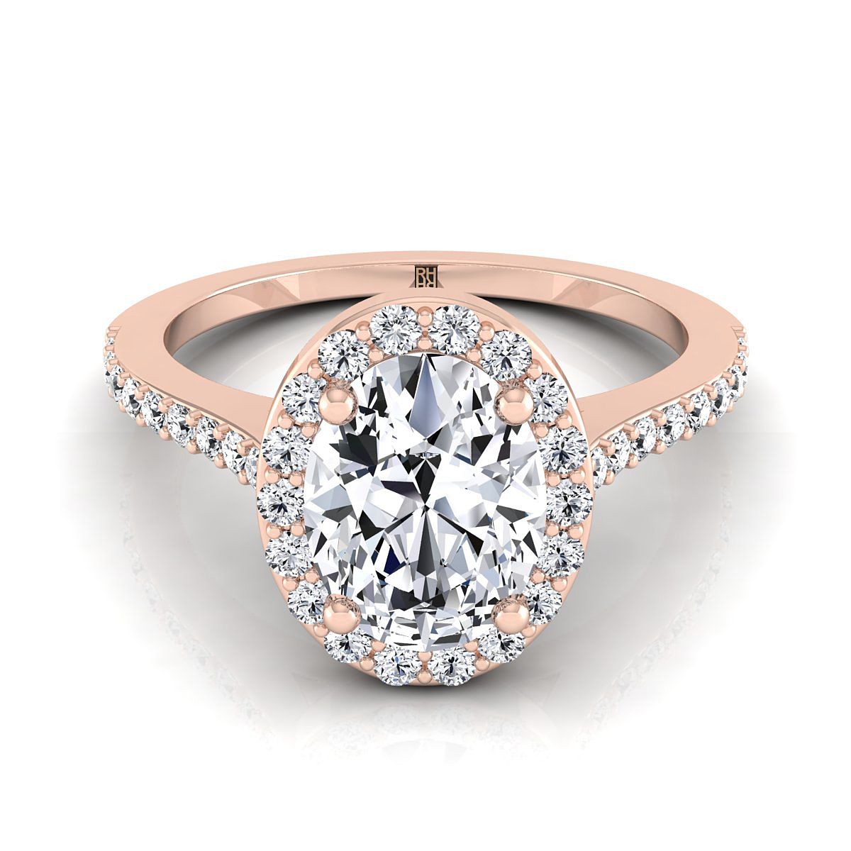 Classic French Pavé Halo Oval, in 14K Rose Gold, pave setting | RockHer