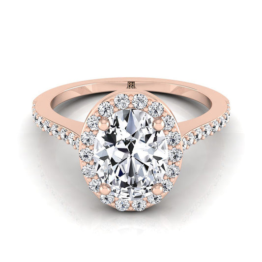 Classic French Pavé Halo Oval, in 14K Rose Gold, pave setting | RockHer