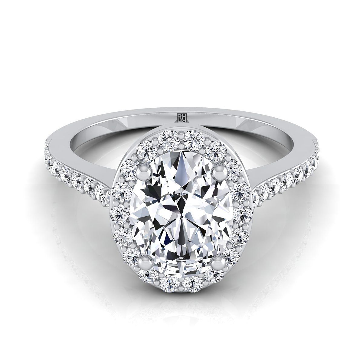 Classic French Pavé Halo Oval, in Platinum, pave setting | RockHer