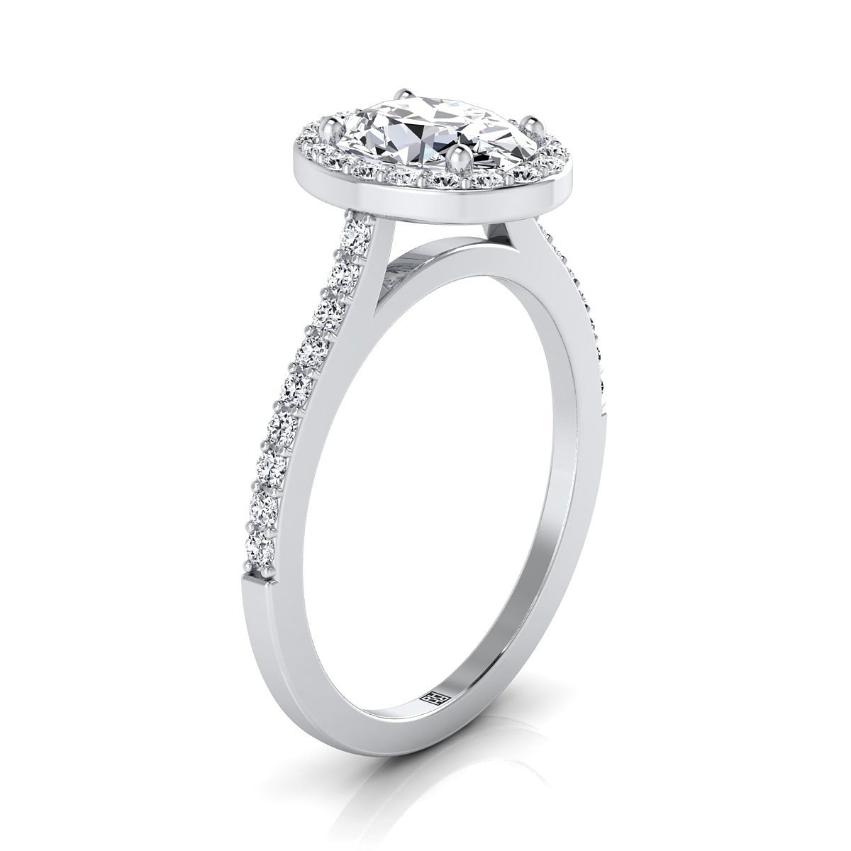 Classic French Pavé Halo Oval, in Platinum, pave setting – side profile | RockHer