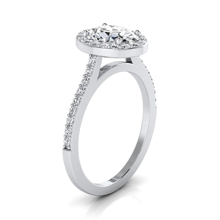 Classic French Pavé Halo Oval, in 18K White Gold, pave setting – side profile | RockHer