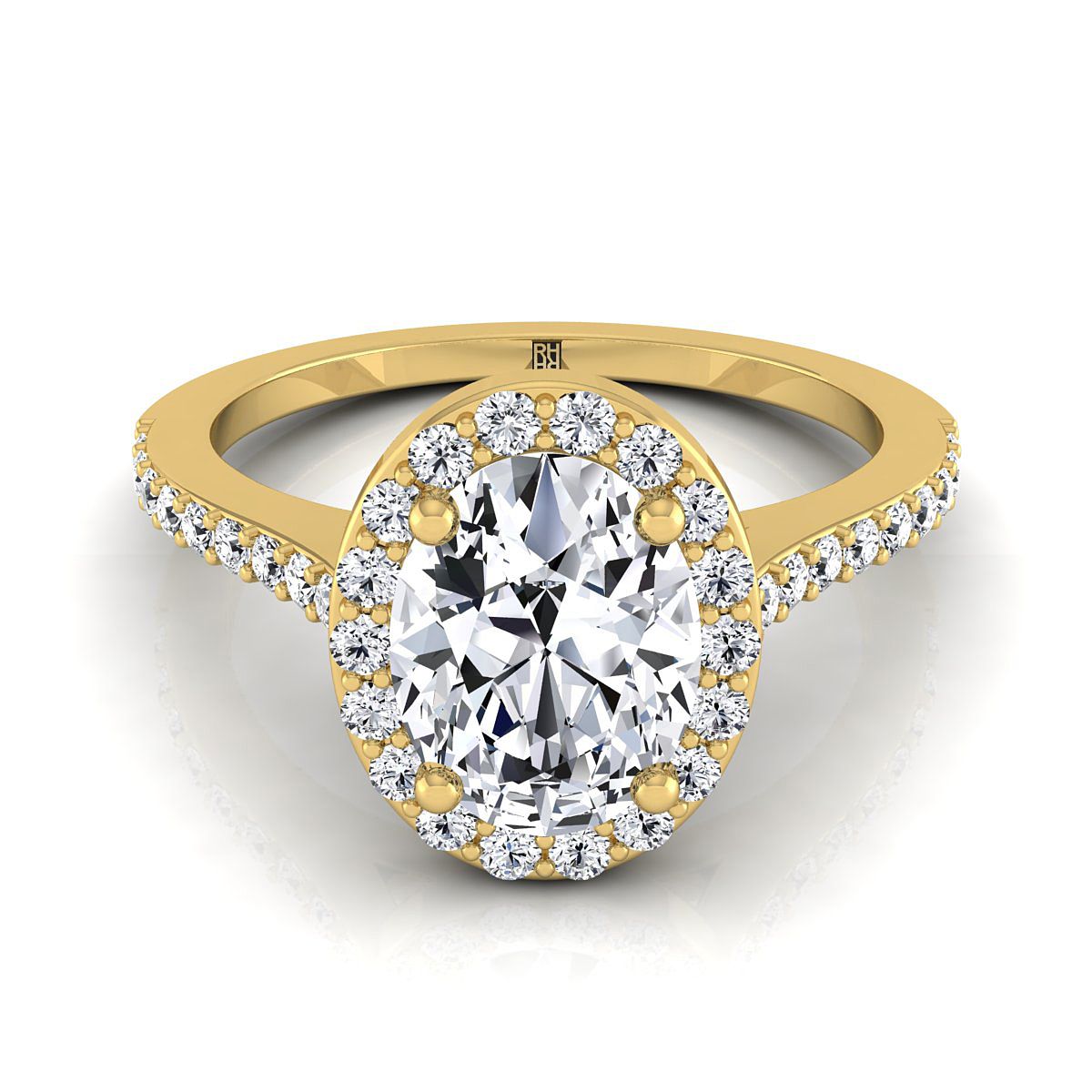 Classic French Pavé Halo Oval, in 18K Yellow Gold, pave setting | RockHer