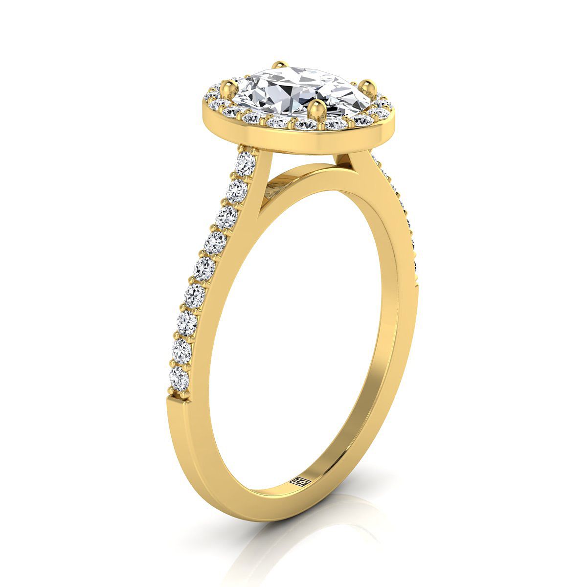 Classic French Pavé Halo Oval, in 18K Yellow Gold, pave setting – side profile | RockHer