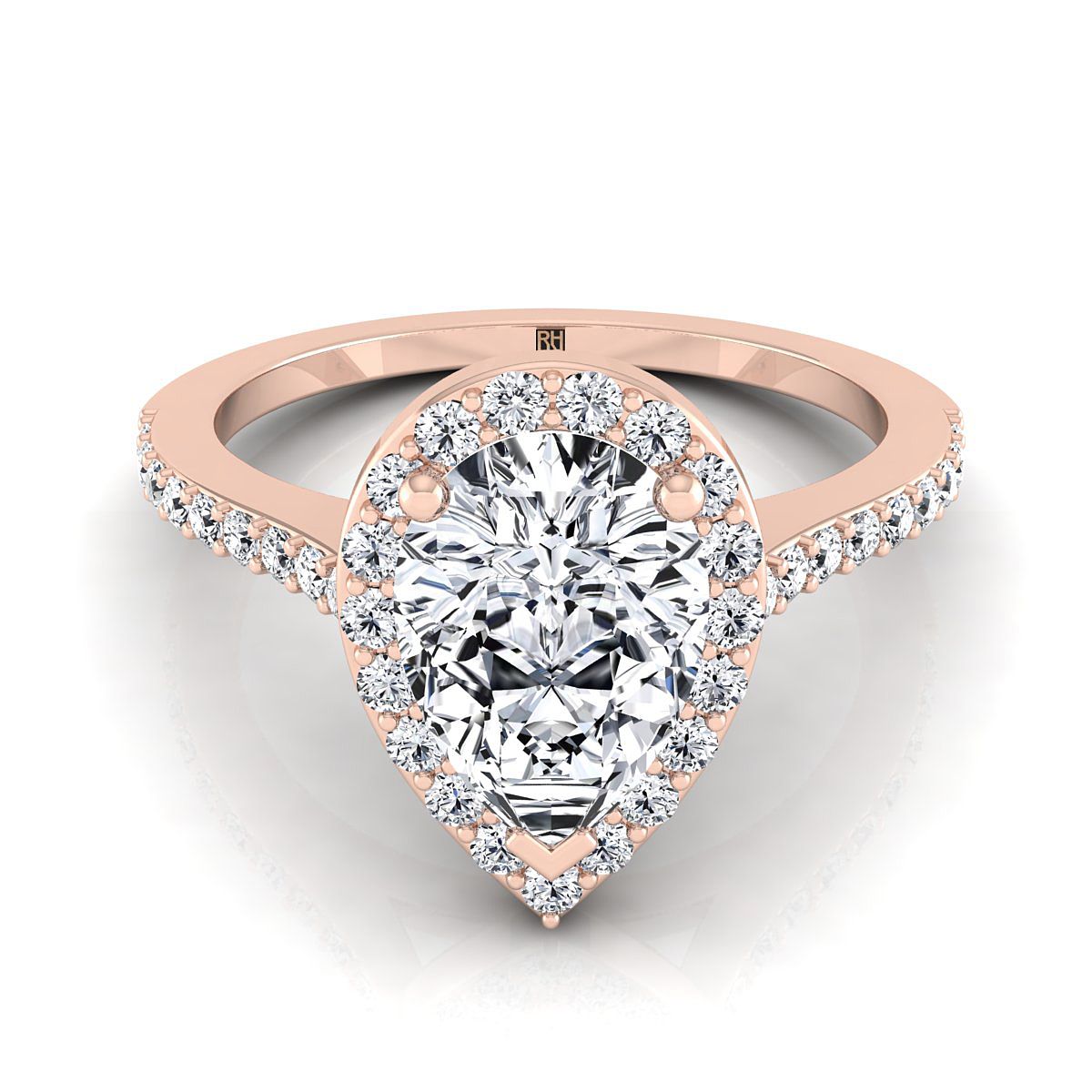 Classic French Pavé Halo Pear Shape, in 14K Rose Gold, pave setting | RockHer