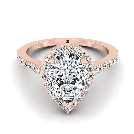 Classic French Pavé Halo Pear Shape, in 14K Rose Gold, pave setting | RockHer