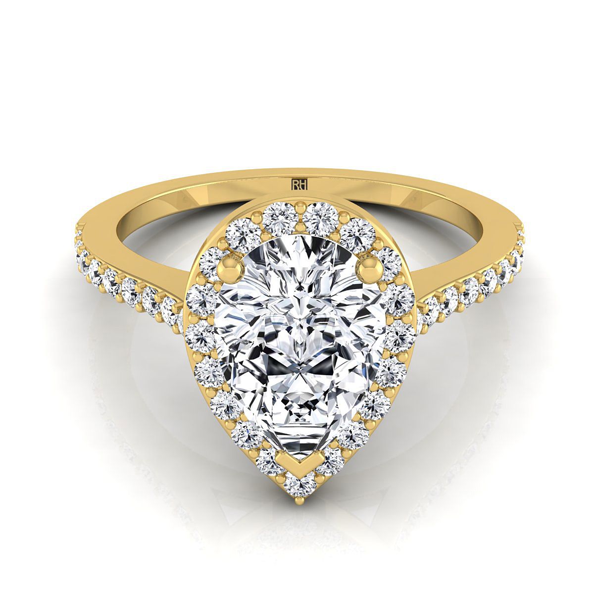 Classic French Pavé Halo Pear Shape, in 18K Yellow Gold, pave setting | RockHer
