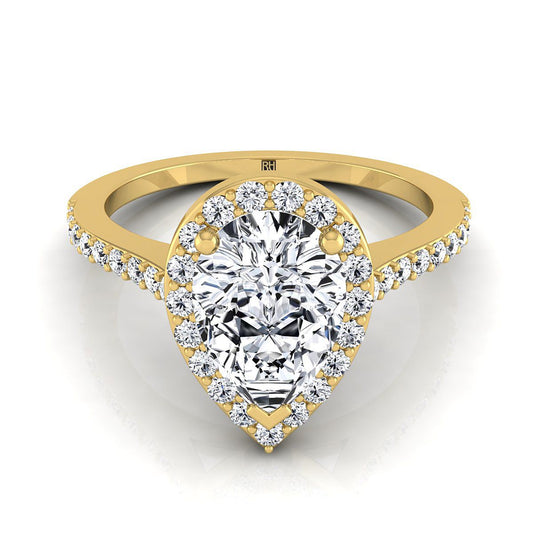 Classic French Pavé Halo Pear Shape, in 18K Yellow Gold, pave setting | RockHer