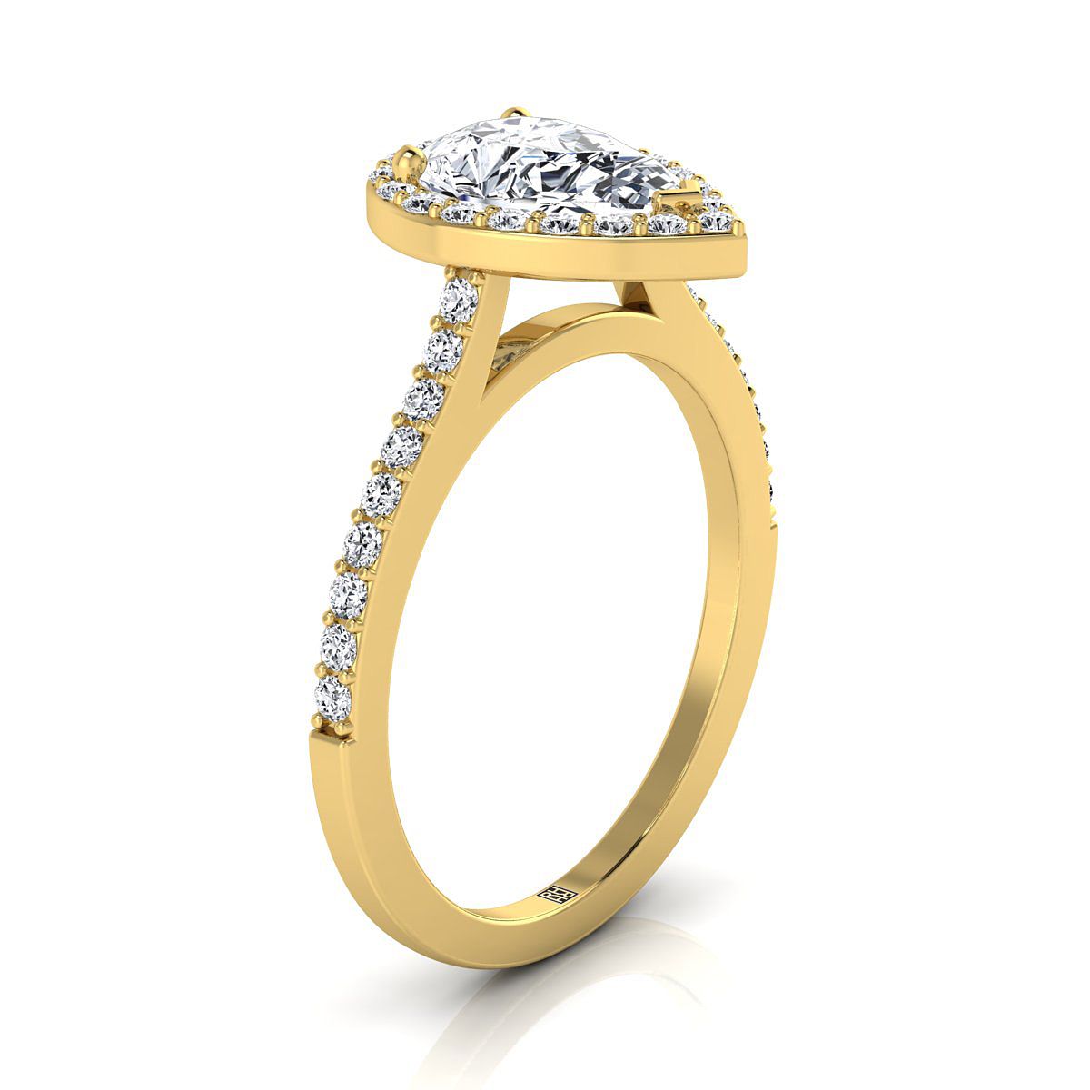 Classic French Pavé Halo Pear Shape, in 18K Yellow Gold, pave setting – side profile | RockHer