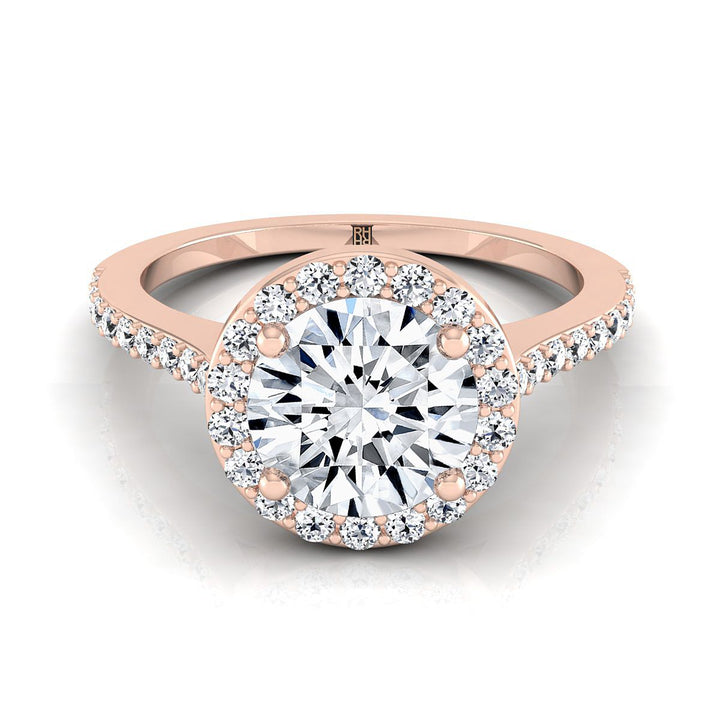 Round Brilliant, Classic French Pavé Halo Round, in 14K Rose Gold, pave setting – view 8 | RockHer