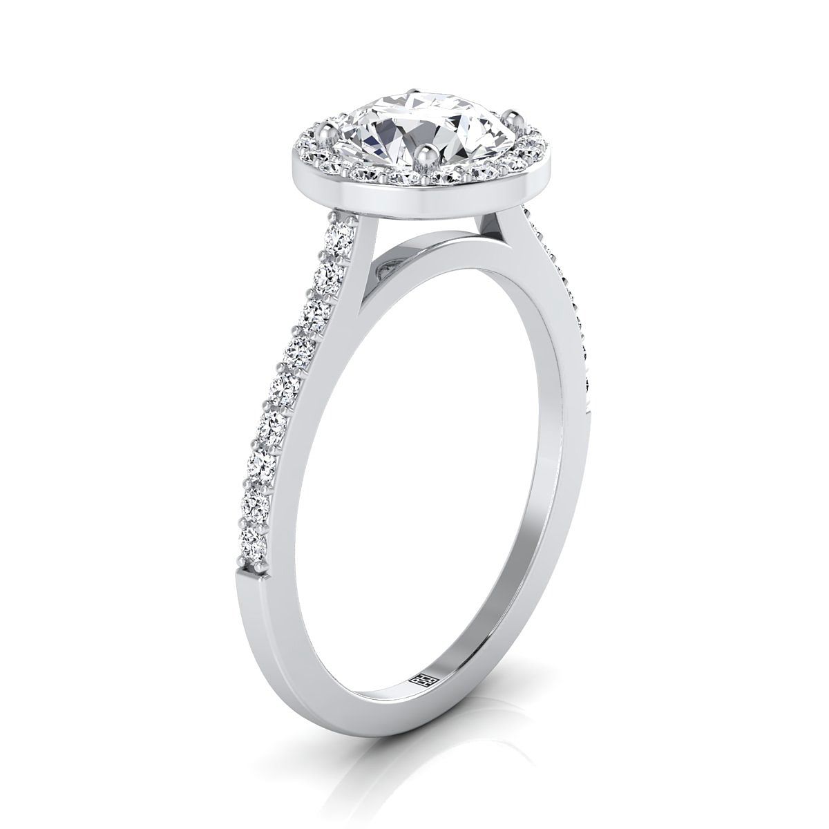 Round Brilliant, Classic French Pavé Halo Round, in Platinum, pave setting – view 9 | RockHer