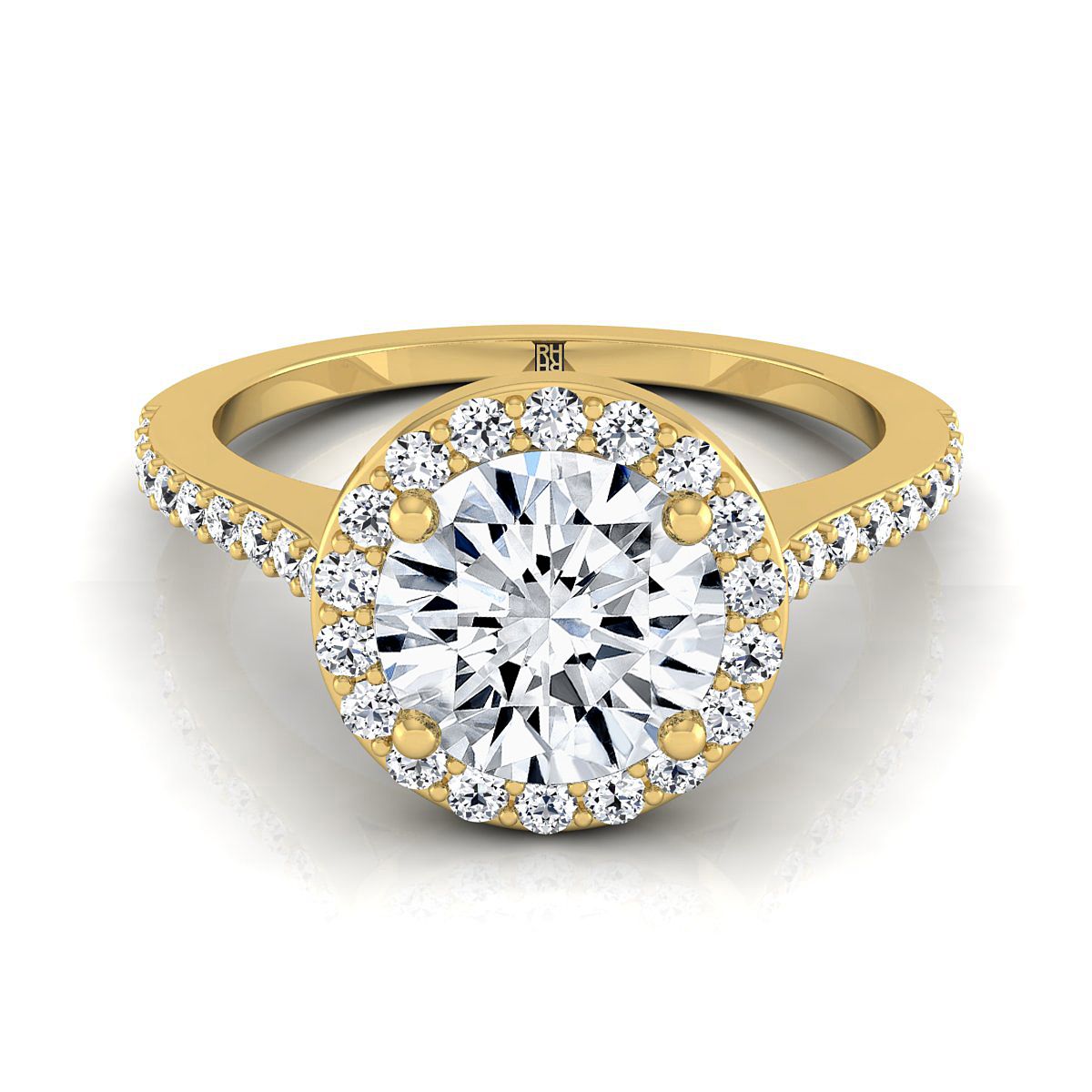 Round Brilliant, Classic French Pavé Halo Round, in 18K Yellow Gold, pave setting | RockHer