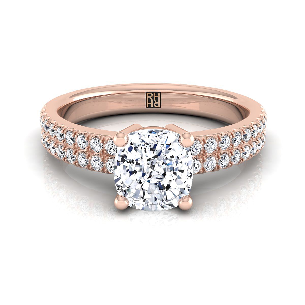 Double Row Micro-Set Pavé Cushion, in 14K Rose Gold, pave setting | RockHer