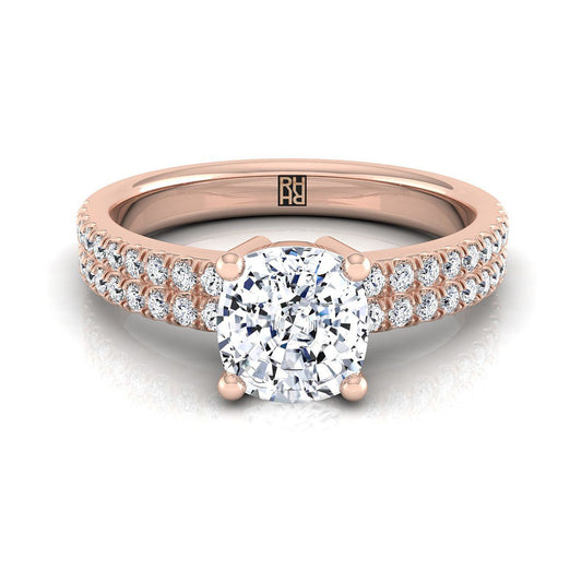 Double Row Micro-Set Pavé Cushion, in 14K Rose Gold, pave setting | RockHer
