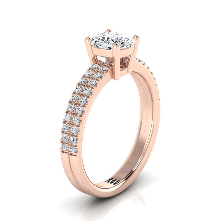 Double Row Micro-Set Pavé Cushion, in 14K Rose Gold, pave setting – side profile | RockHer