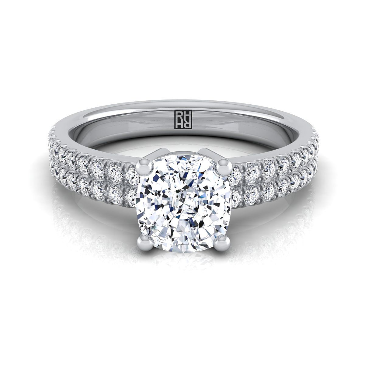 Double Row Micro-Set Pavé Cushion, in Platinum, pave setting | RockHer