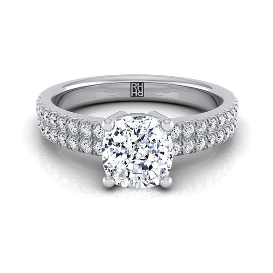 Double Row Micro-Set Pavé Cushion, in 18K White Gold, pave setting | RockHer