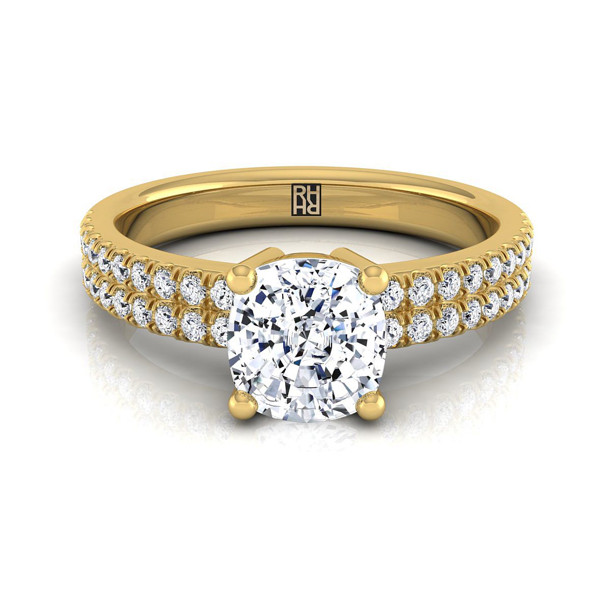 Double Row Micro-Set Pavé Cushion, in 18K Yellow Gold, pave setting | RockHer