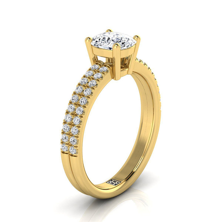 Double Row Micro-Set Pavé Cushion, in 18K Yellow Gold, pave setting – side profile | RockHer