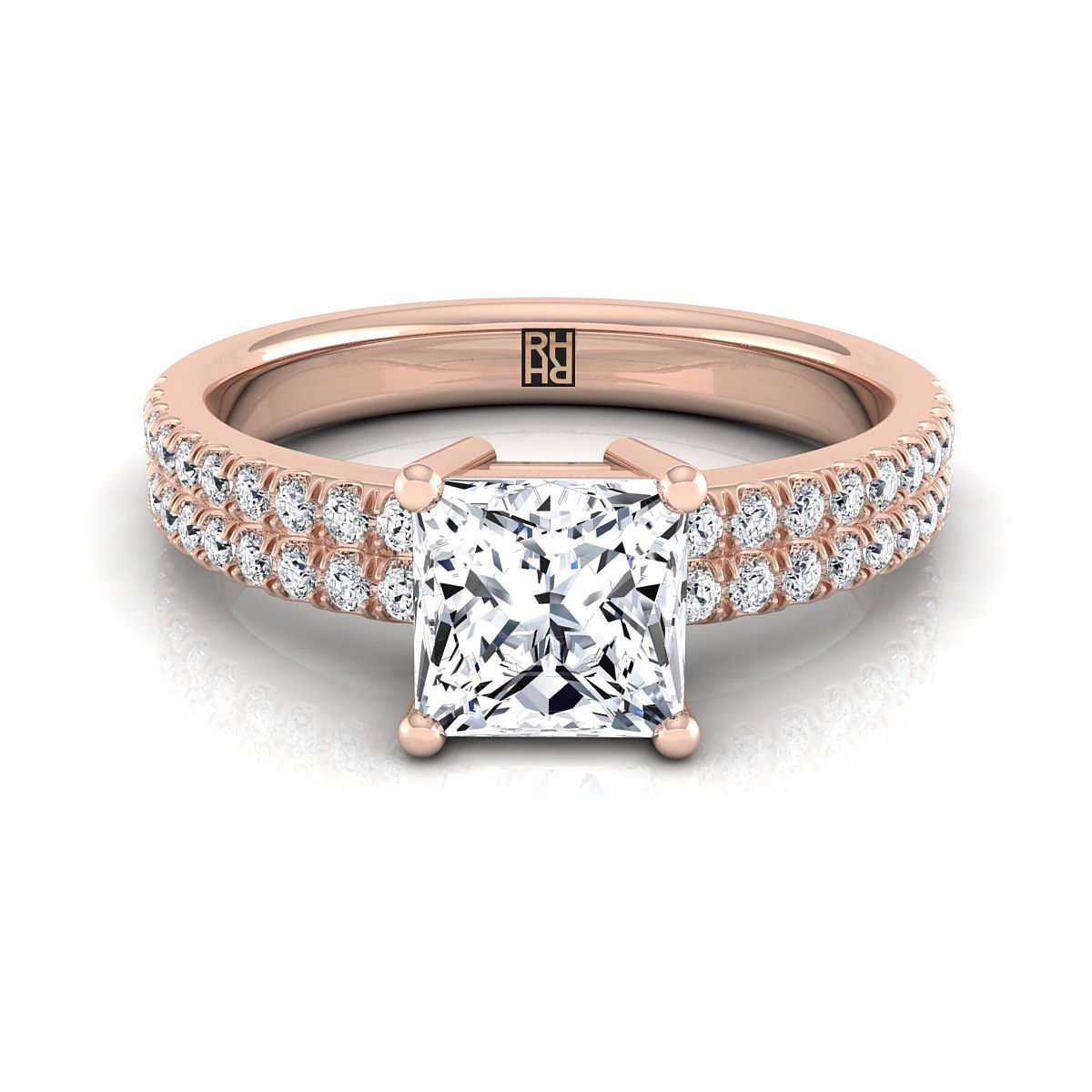 Double Row Micro-Set Pavé Princess, in 14K Rose Gold, pave setting | RockHer