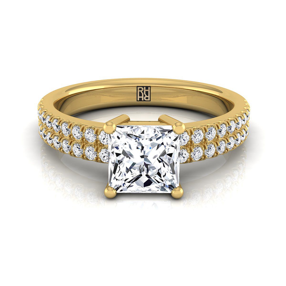 Double Row Micro-Set Pavé Princess, in 18K Yellow Gold, pave setting | RockHer