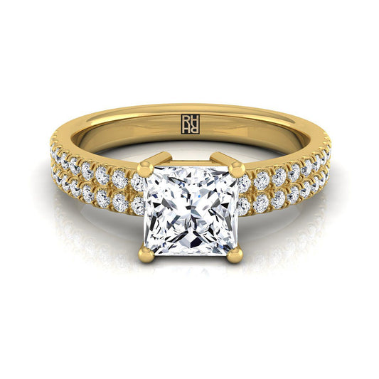Double Row Micro-Set Pavé Princess, in 18K Yellow Gold, pave setting | RockHer