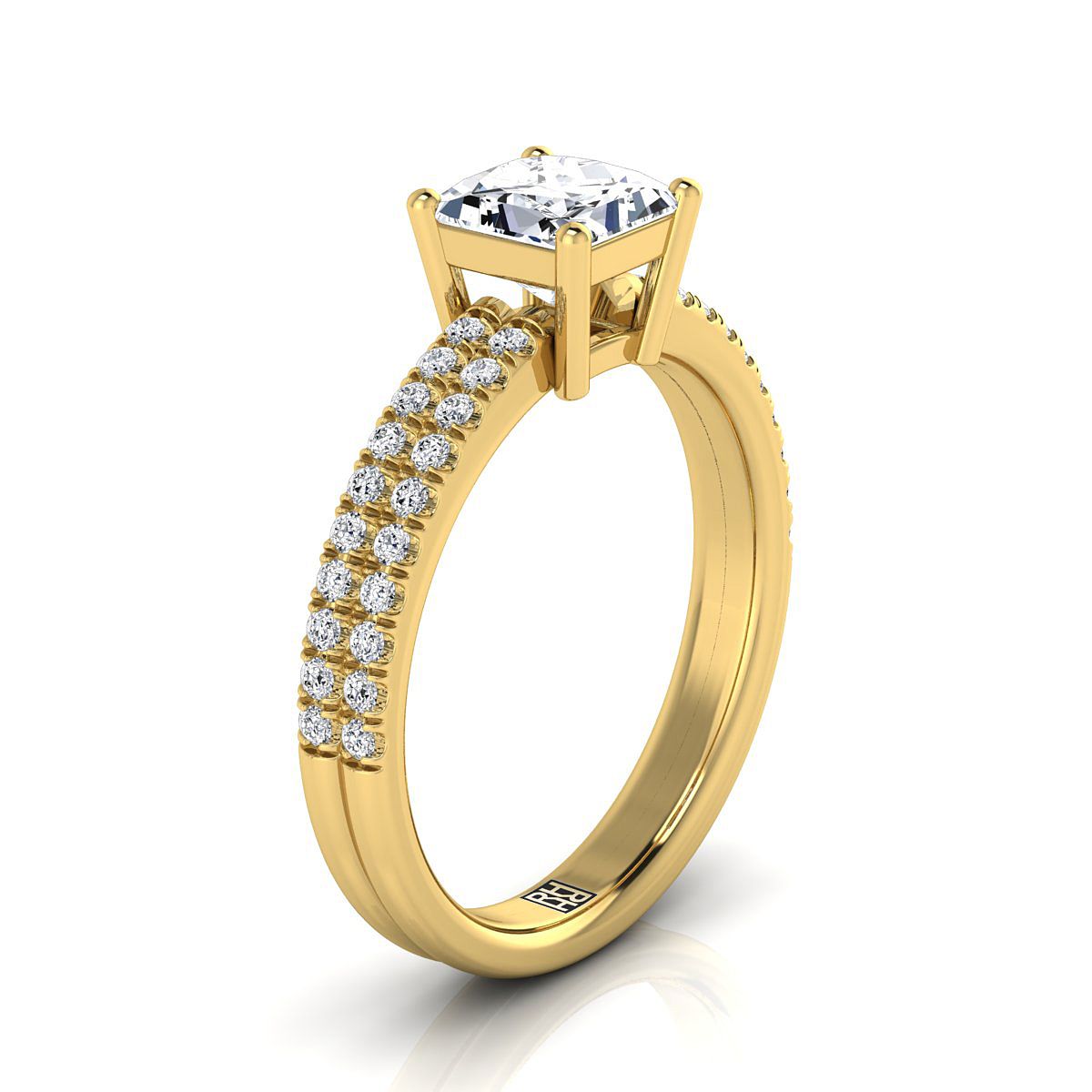 Double Row Micro-Set Pavé Princess, in 18K Yellow Gold, pave setting – side profile | RockHer