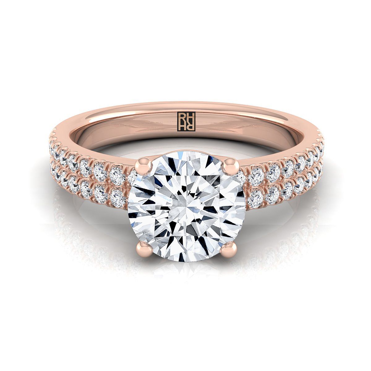 Round Brilliant, Double Row Micro-Set Pavé, in 14K Rose Gold, pave setting | RockHer