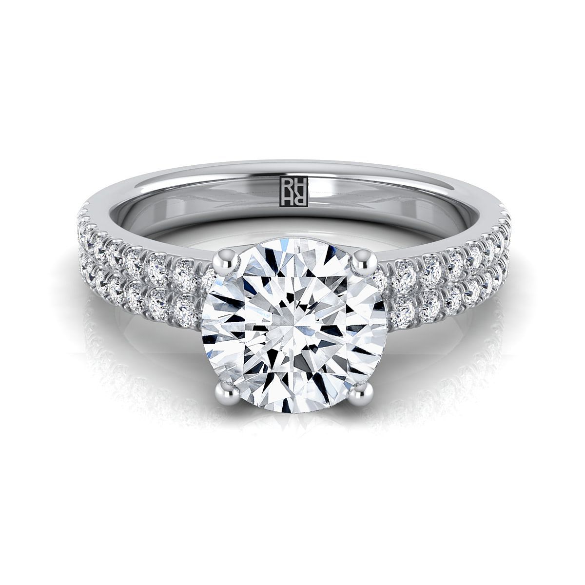 Round Brilliant, Double Row Micro-Set Pavé, in 18K White Gold, pave setting | RockHer