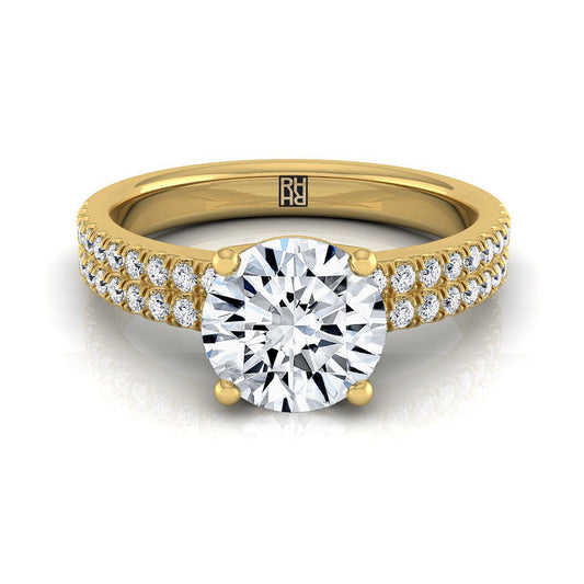 Round Brilliant, Double Row Micro-Set Pavé, in 18K Yellow Gold, pave setting | RockHer